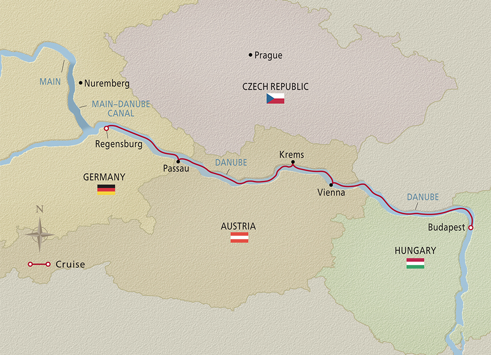Map of Romantic Danube itinerary
