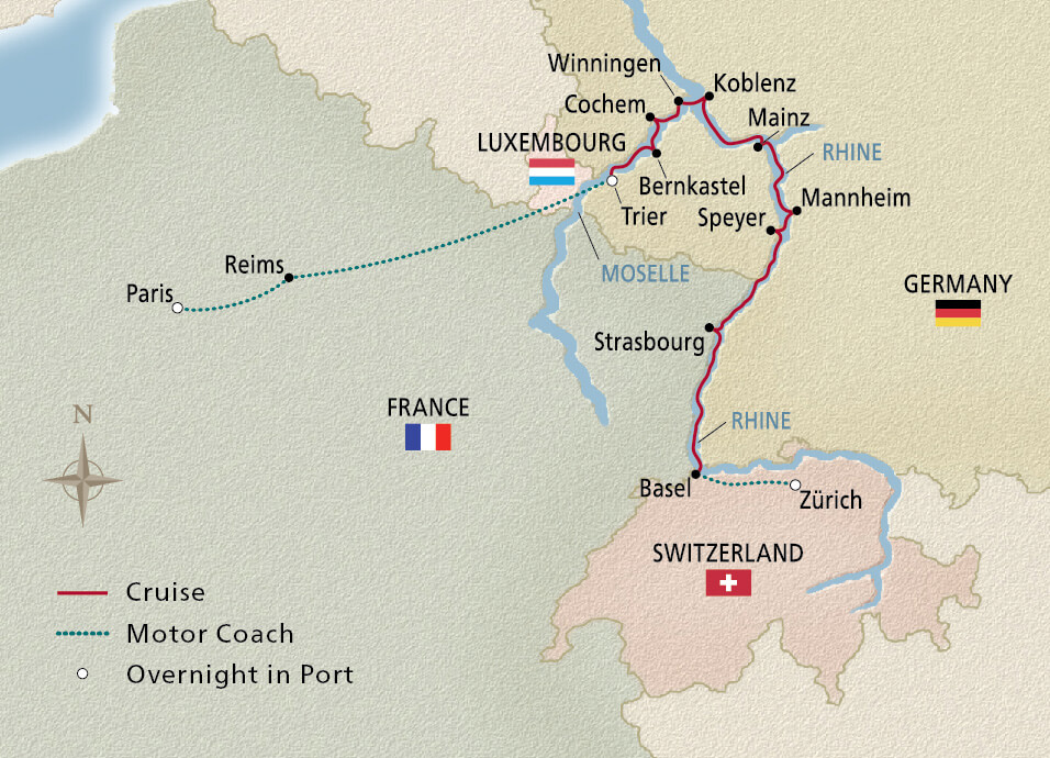 Map of the Christmas on the Rhine & Moselle itinerary