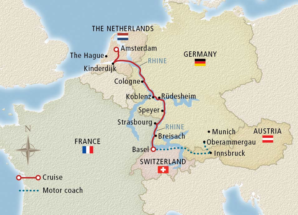 Oberammergau, Innsbruck & the Rhine Map