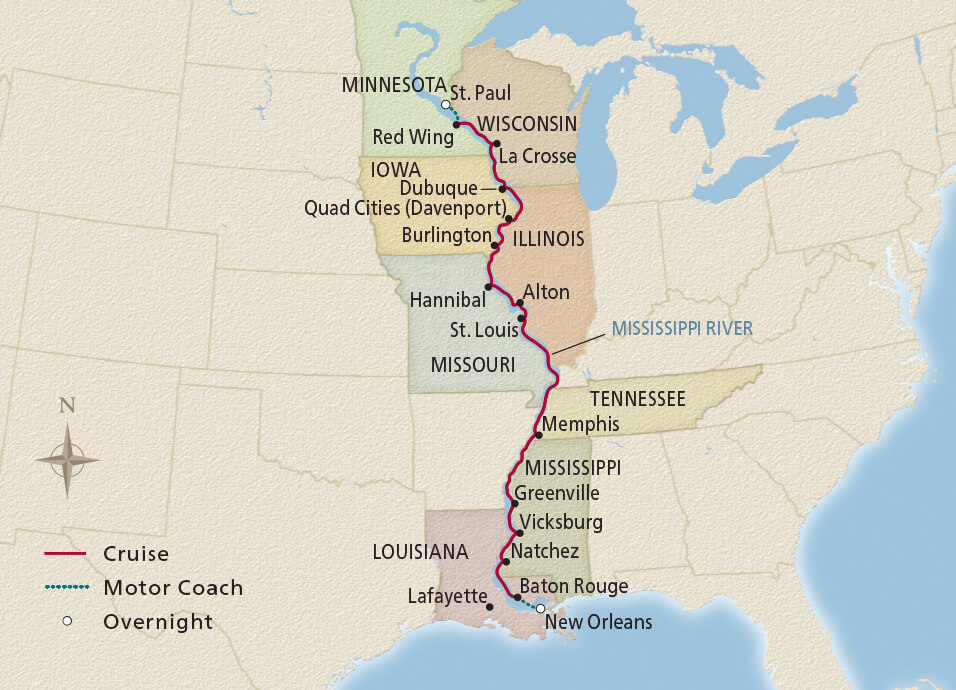 Map of America’s Great River itinerary