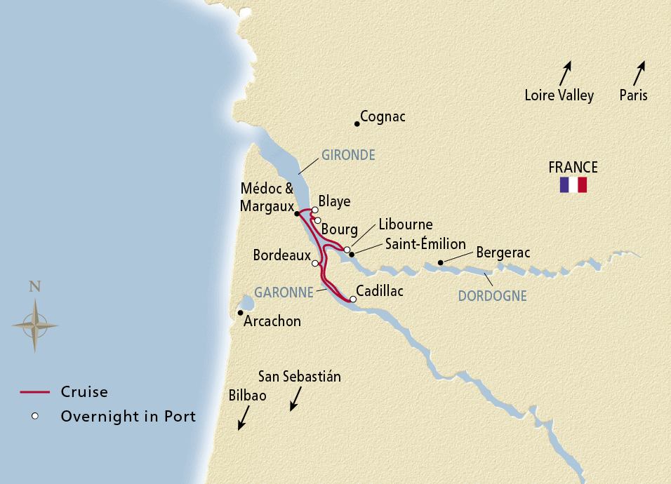 Chateaux, Rivers & Wine' itinerary map from Viking Cruises