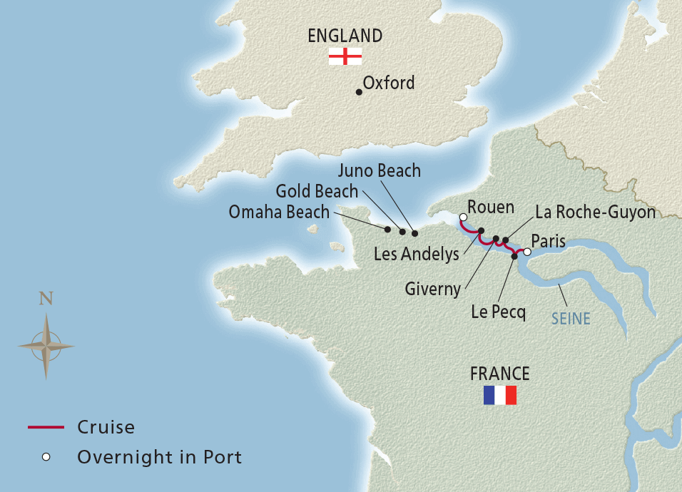 Map of Paris & the Heart of Normandy itinerary