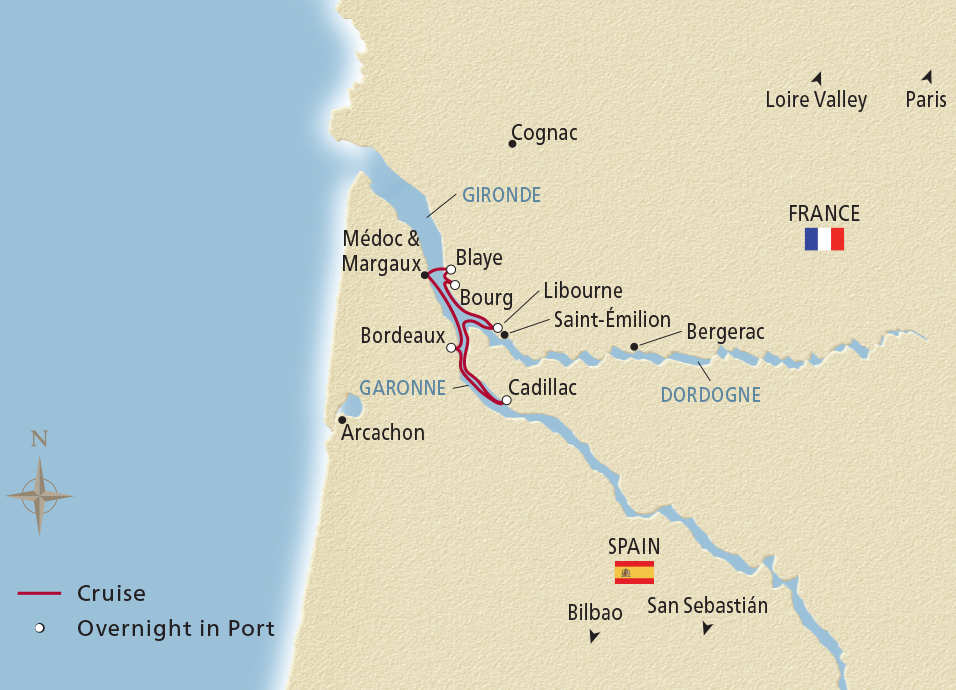 Map of the Châteaux, Rivers & Wine itinerary