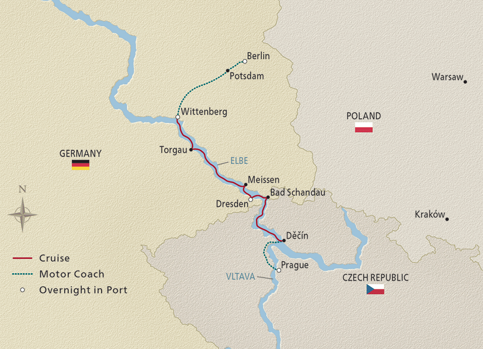 Map of the 2024 Elegant Elbe itinerary