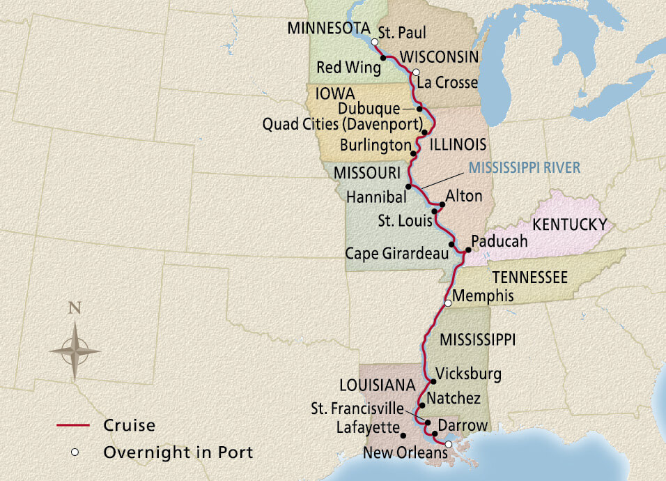 Map of the Grand Mississippi Voyage itinerary