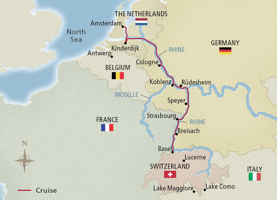 Map of the Rhine Getaway itinerary