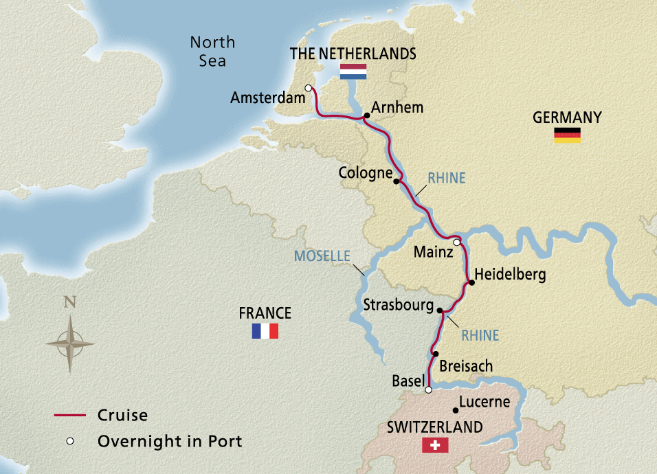 Treasures of the Rhine cruise map