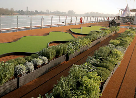 The herb garden on top of a Viking river ship